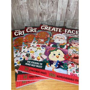 Lot of 3 Create A Face Christmas Time Activity Book Set With Stickers For Kids